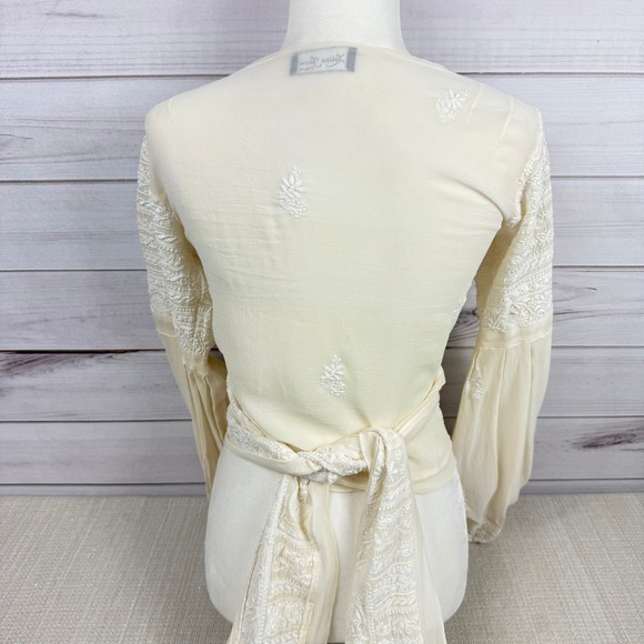 Lolita Jaca St Barth Silk Embroidered Wrap Top Boho Fairycore Cottagecore - Picture 6 of 12